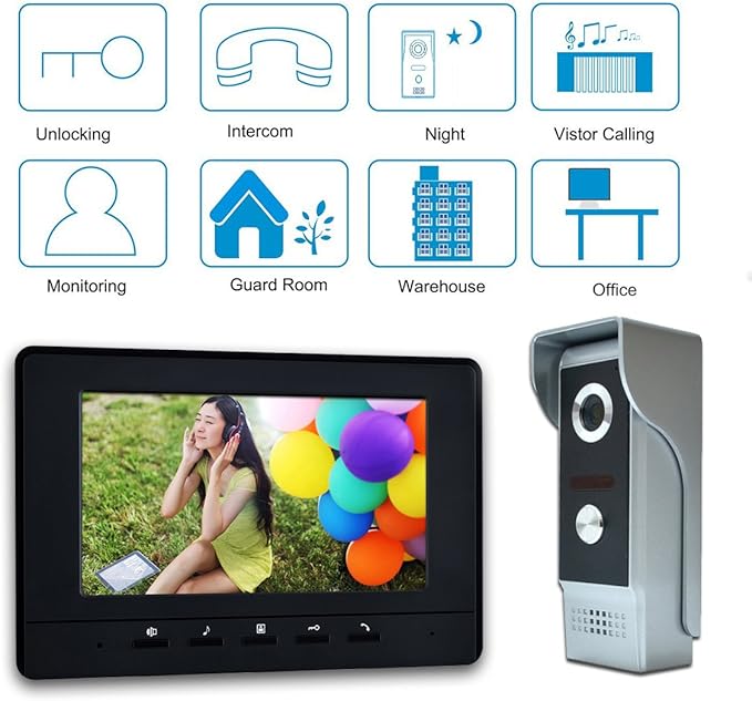 AMOCAM Wired Video Intercom System, 7 Inches Video Doorbell Door Phone System
