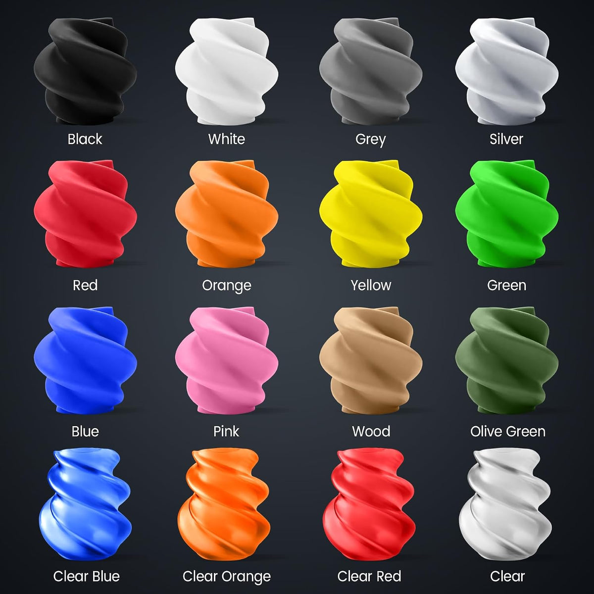 sunlu 16 color pla filament bundle multicolor, 0.25kg showing dimensions