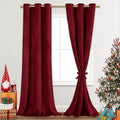 JIUZHEN Wine Red Velvet Curtains 96 inches Blackout Curtains
