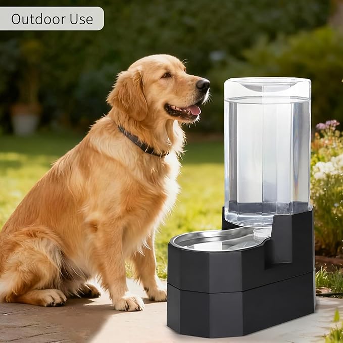 Sfozstra Raised Pet Water Dispenser: 8L Black Automatic Stainless Steel Gravity