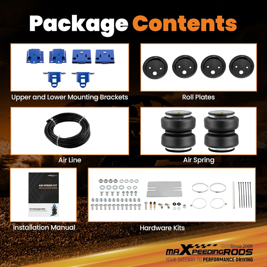 maxpeedingrods rear air suspension bag kit for ram showing dimensions