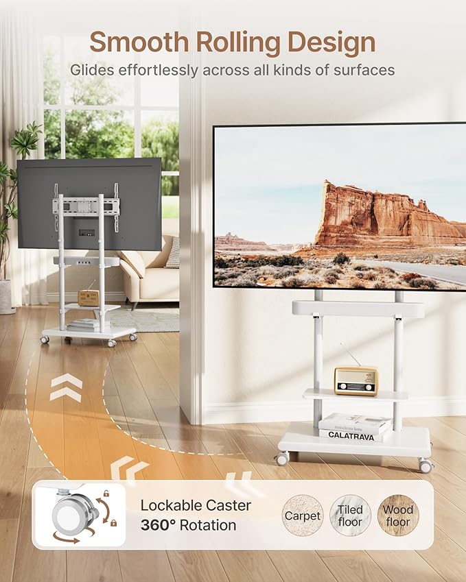 ECOTINY Steel Base Rolling TV Stand