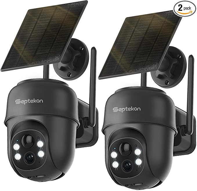 Septekon 2K Solar Security Cameras Wireless Outdoor 2 Pack, 360°PTZ Battery