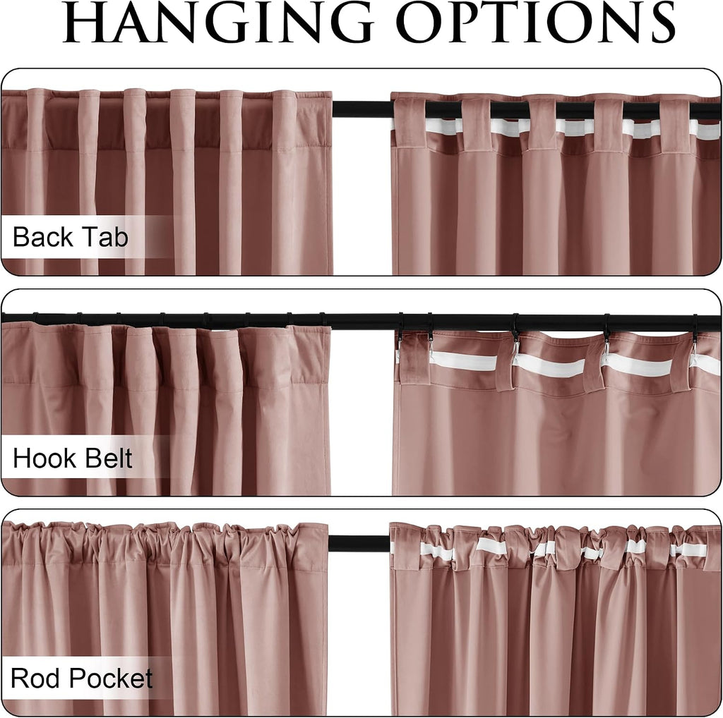 Pink Girls Bedroom Velvet Curtains 90 Inch Length 2 Panels | Romantic Blush Pink Drapes for Salon, Light Dimming Privacy Window Panels, Back Tab & Hook Belt, W52 x L90