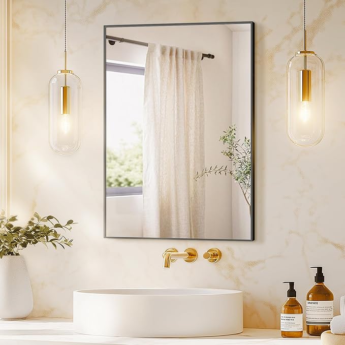 Bathroom Vanity Mirror for Wall, HD Shatterproof Glass, Hangs Horizontally or