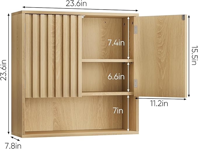 Smuxee Fluted Bathroom Cabinet Wall Mounted, Wooden Medicine Cabinet