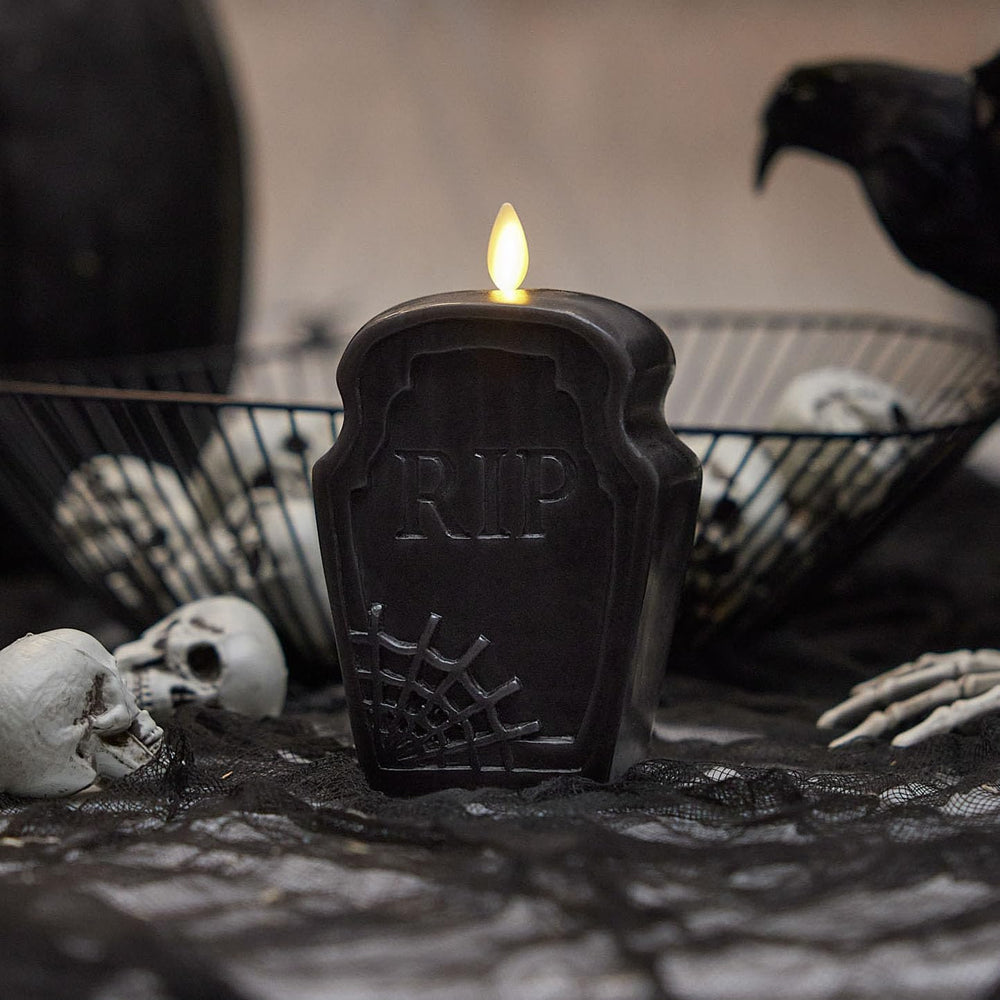 Luminara Black Flameless Candle RIP Tombstone Figural (2" x 5.5") M...