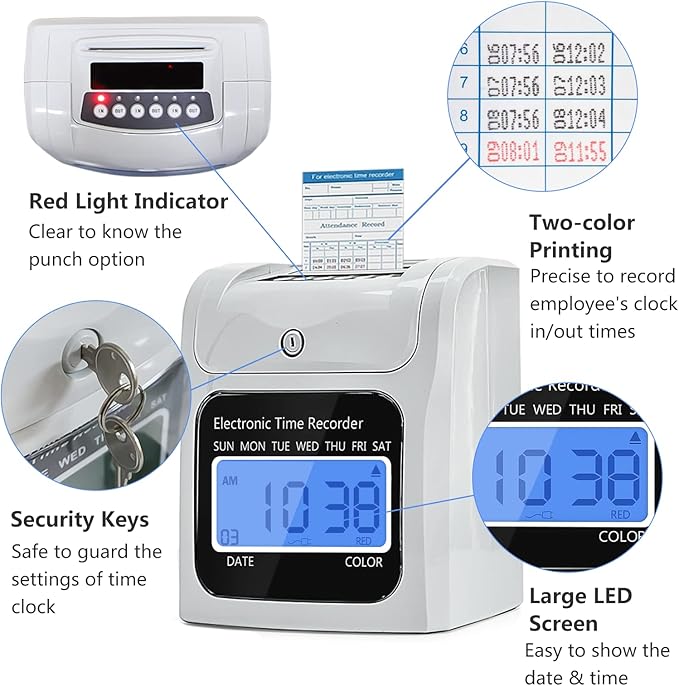 Employee Time Clocks for Small Business, Auto-Align Time Clock Punch Machine (50-Piece)