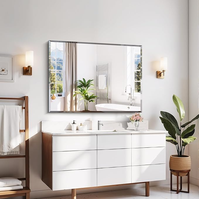 CILIBER Beveled Bathroom Mirror, 30x40 Large Frameless Mirrors