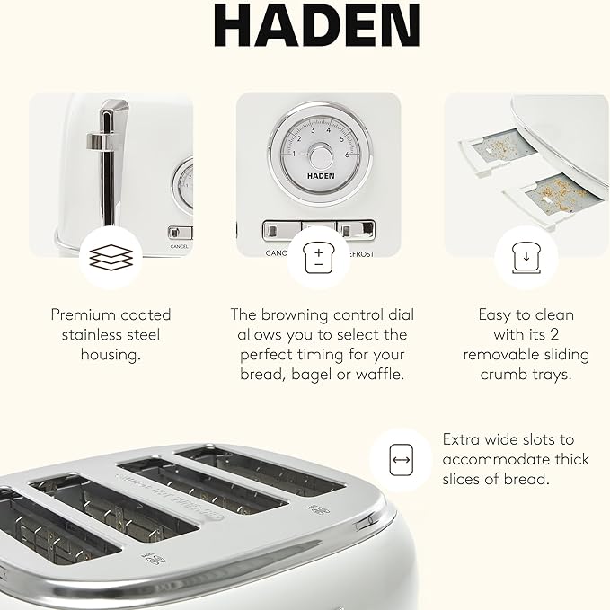 Haden Dorset 4 Slice Wide Slot Stainless Steel Toaster