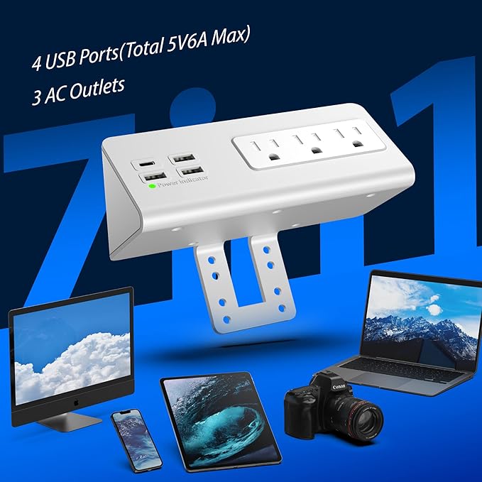 Nightstand Edge Mount Power Strip (2-Pack)