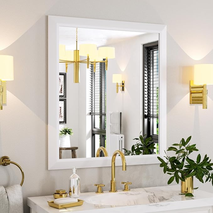 Amorho Bathroom Mirror, 36x32 Inch White Framed Bathroom Mirrors