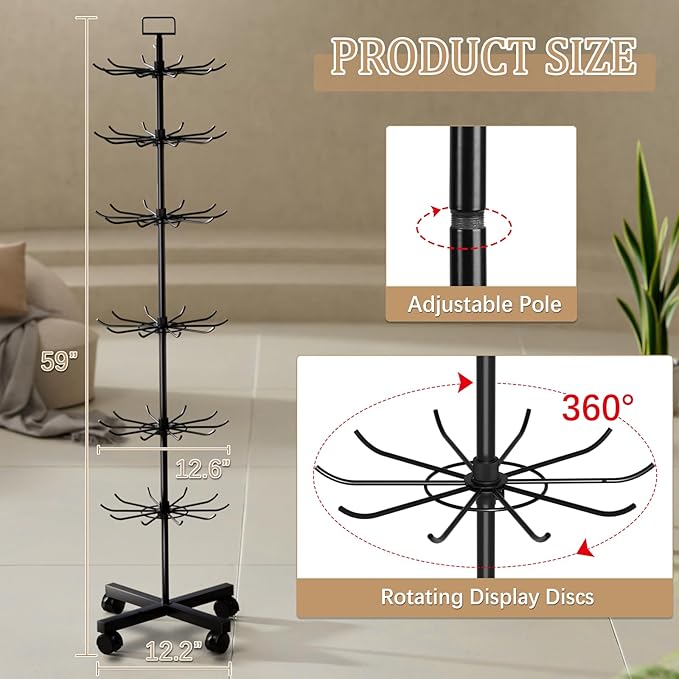 Exttlliy Retail Display Stand Store Display Rack 6 Tier Metal Spinning Display