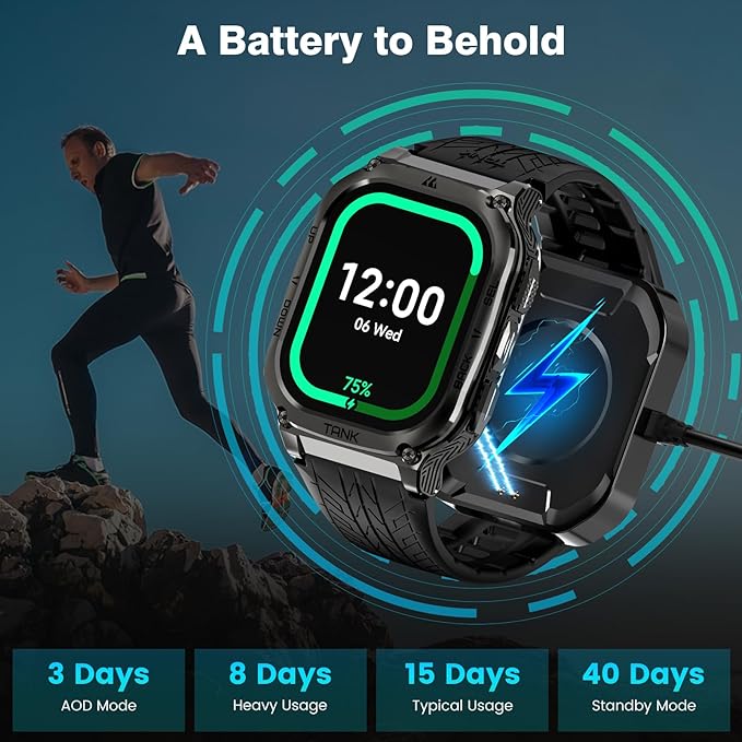 AMAZTIM Smart Watch, 60 Days Extra-Long Battery, 50M Waterproof, Rugged
