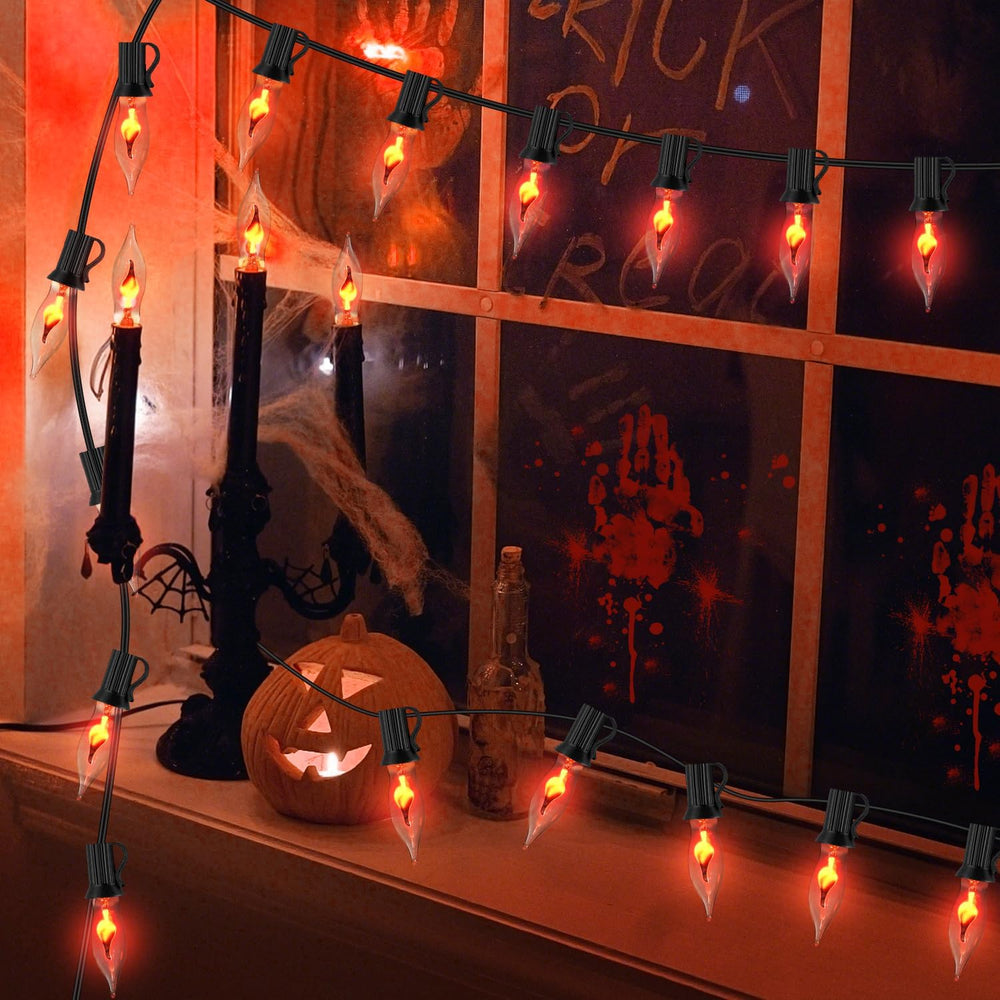 PASUTO 27.8Ft Halloween Decor Lights Flickering Flame String Lights with 25+4...