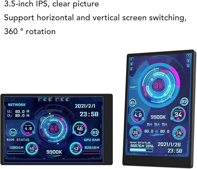 3.5in Computer Temp Monitor, PC Sensor Panel Display, PC CPU HDD Data Monitor