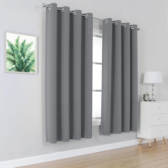 DUALIFE Grey Blackout Curtains for Bedroom 72 inches Long 2 Panels Grommet