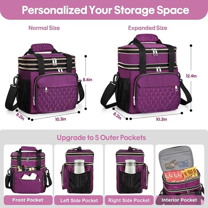 GLENKEY Expandable Insulated Lunch Box, Double Deck Lightweight Large Lunch Bag