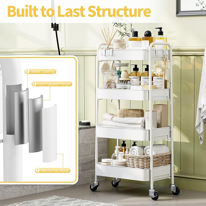 TOOLF 4-Tier Metal Rolling Cart
