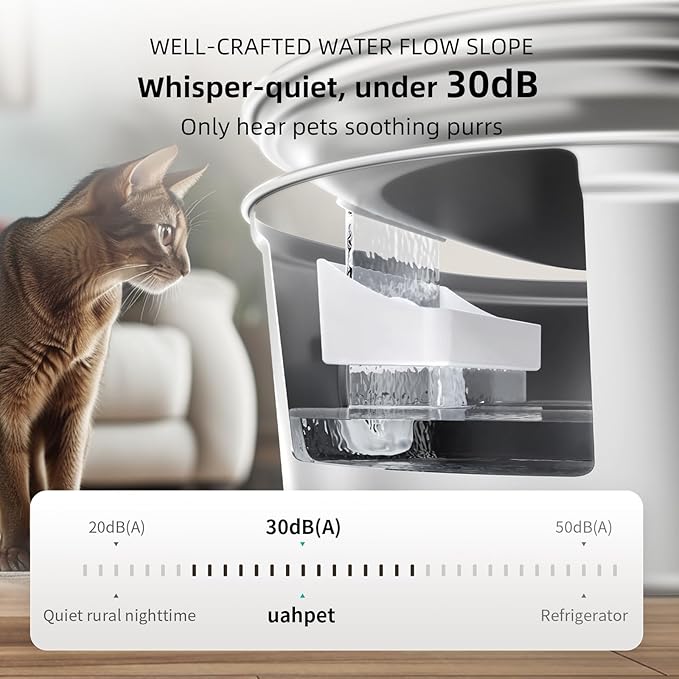 uahpet Wireless Cat Water Fountain Stainless Steel Pro, External Pump Battery