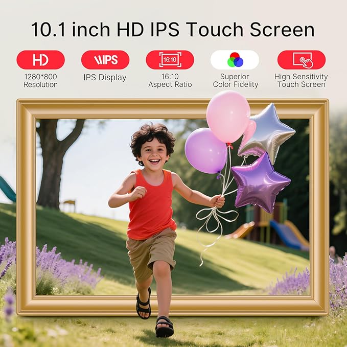 Frameo 10.1 Inch WiFi Digital Picture Frame, 1280x800 HD IPS Touch Screen Photo