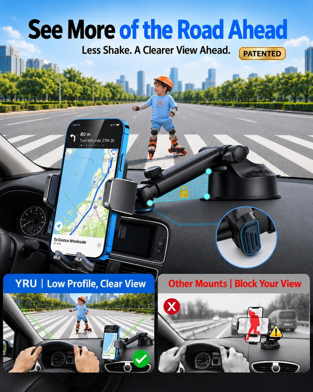 YRU Wireless Car Charger 【90+LBS Strongest】 15W Auto Clamping Phone Holder