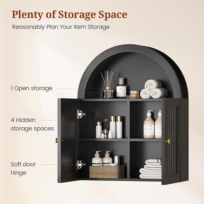 Arched Bathroom Wall Cabinet, 23.6 x 30.3'' Over The Toilet Cabinet