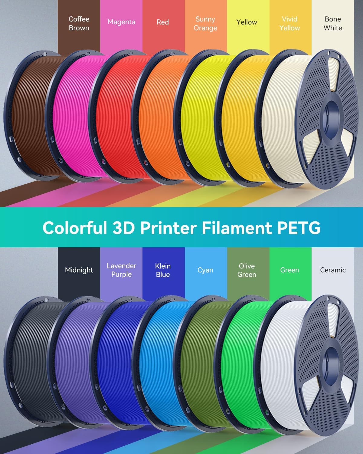 sunlu petg filament 1.75mm,4kg,2 black+2 black, front angle view