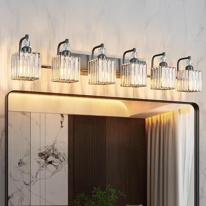 BBLLWJ 6 Light Bathroom Vanity Light Modern Black Vanity Light Fixtures