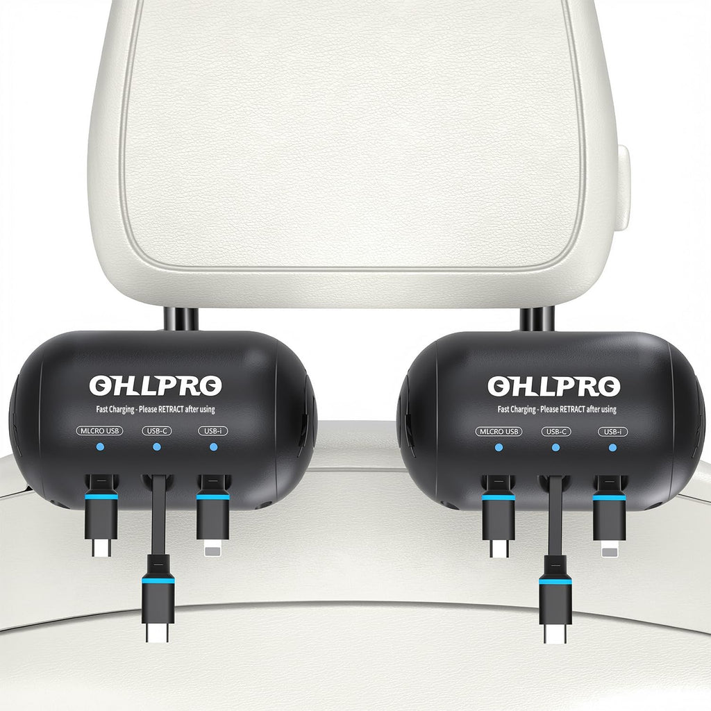 OHLPRO Multi Car Retractable Backseat 3 in 1 Car Charging Station, 2 Pack