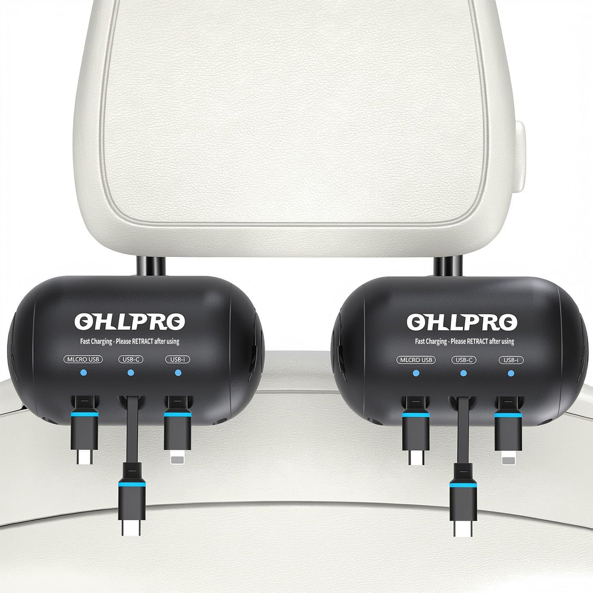 OHLPRO Multi Car Retractable Backseat 3 in 1 Car Charging Station, 2 Pack