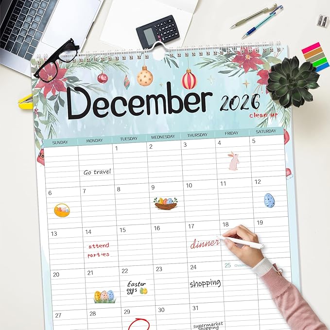 GuassLee Extra Large Wall Calendar 2026, 24-Month Aesthetic Large Calendar Jan.
