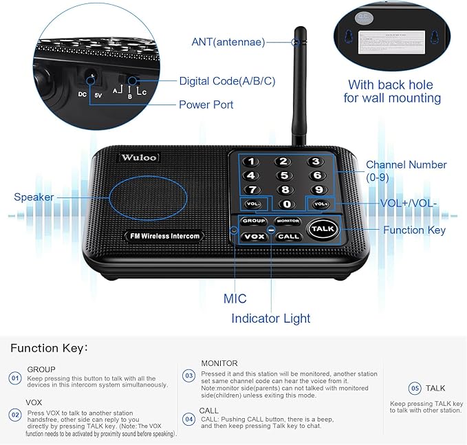Wuloo Intercoms Wireless for Home 1 Mile Range 10 (2 Packs)