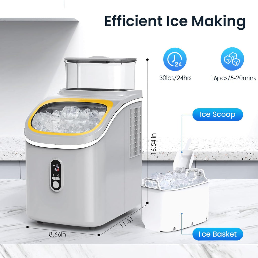 Antarctic Star Countertop Ice Maker Machine, 30lbs/24Hrs, 3 Thickness Ice Cubes, 16Pcs/13 Mins,2 Ways to Add Water, Self-Cleaning Ice Cube Maker w/Basket and Scoop for Home/Kitchen/Camping/RV (Grey)