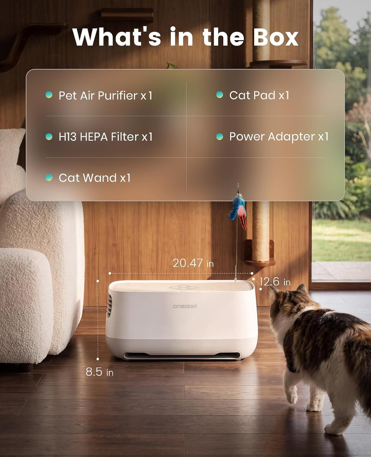 oneisall Pet Air Purifier with 3-Side Air Intake&Hair Collection Bin, PP03