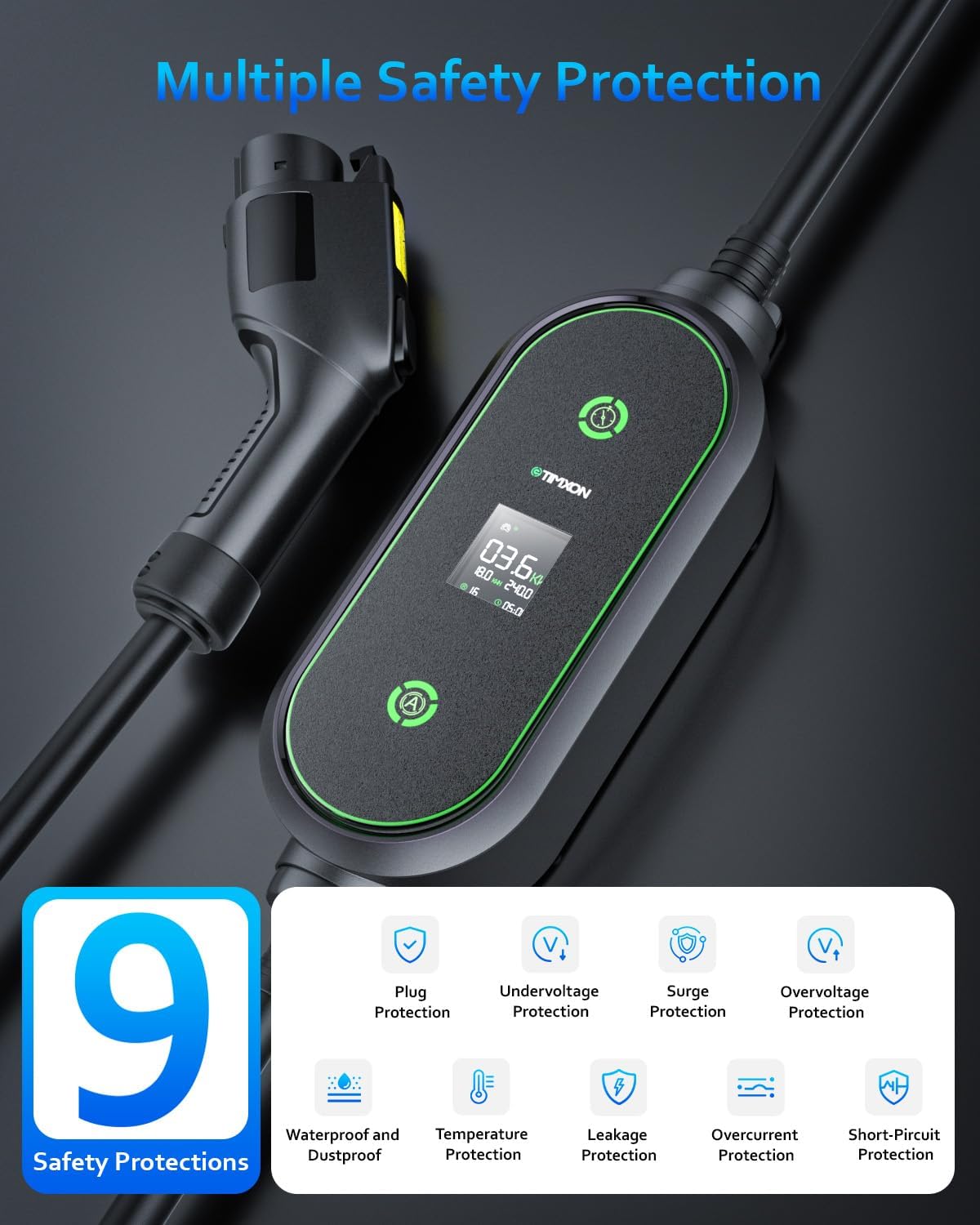 Level 1&2 EV Charger-ETL Certified,16A 110V-240V with 25FT Charging Cable