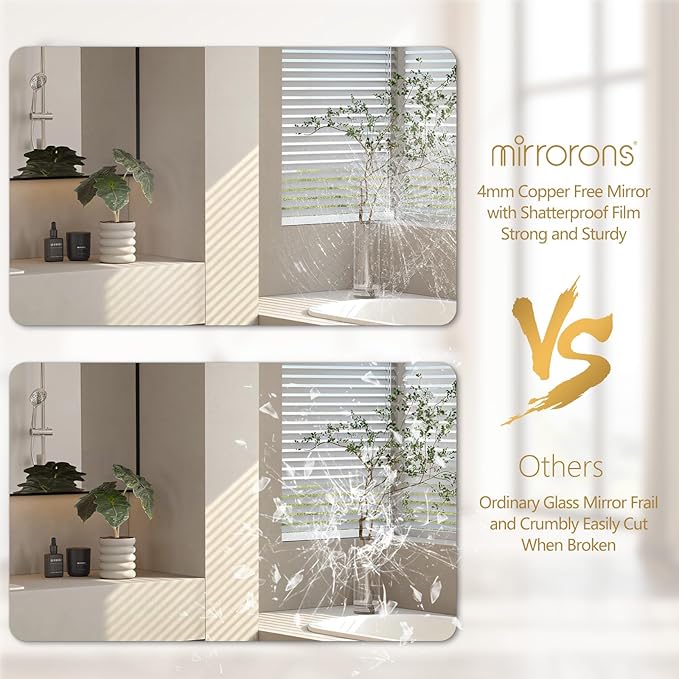 Mirrorons 40 x 30 Bathroom Mirror, Rounded Corner Frameless Mirror, Modern