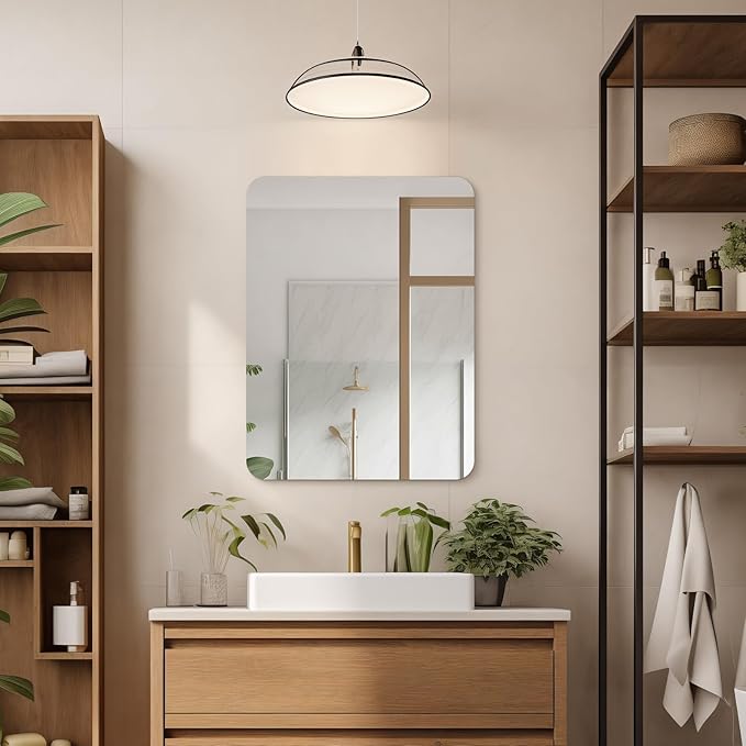 Mirrorons 18x24 Frameless Bathroom Mirror, Rounded Corner Bathroom Vanity Mirror