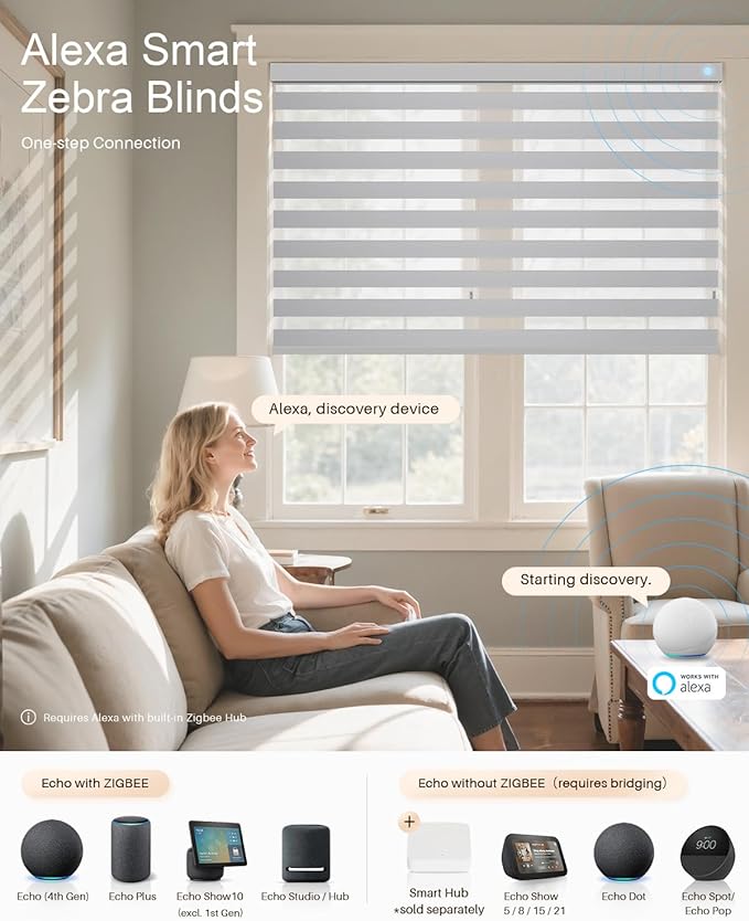 Smart Zebra Blinds for Windows, Alexa Motorized Blinds