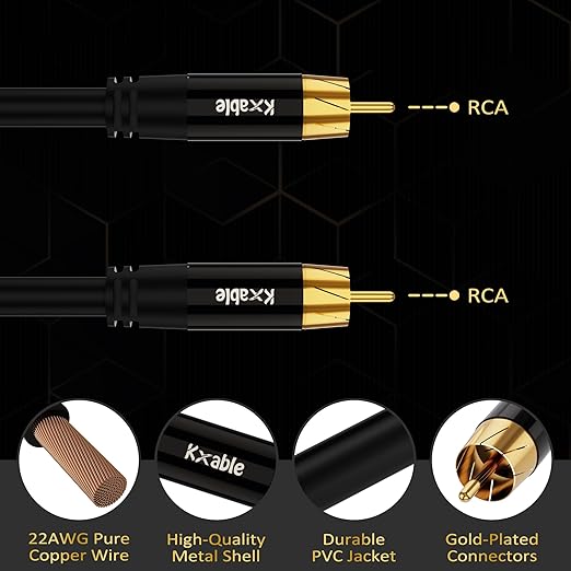 Subwoofer Cable RCA to RCA Audio Cable 100FT, Digital Coaxial Audio Cable