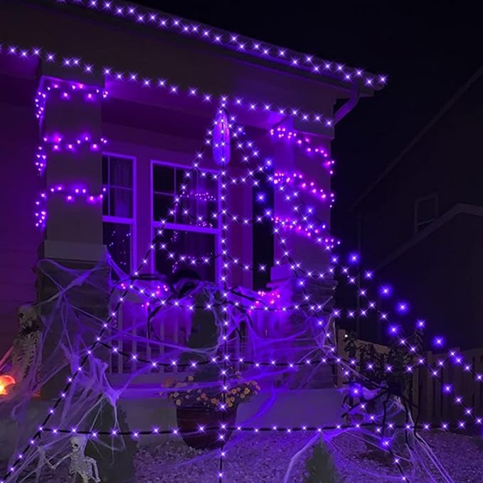 YEGUO 165ft 500 LED Halloween Lights Outdoor Waterproof, 8 Modes Purple String Lights Plug in, Green Wire Christmas Lights Indoor with Timer Memory