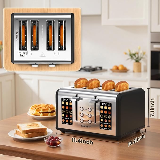 4 Slice Touch Screen Toaster, Easy-to-Use Digital Stainless Steel Toaster