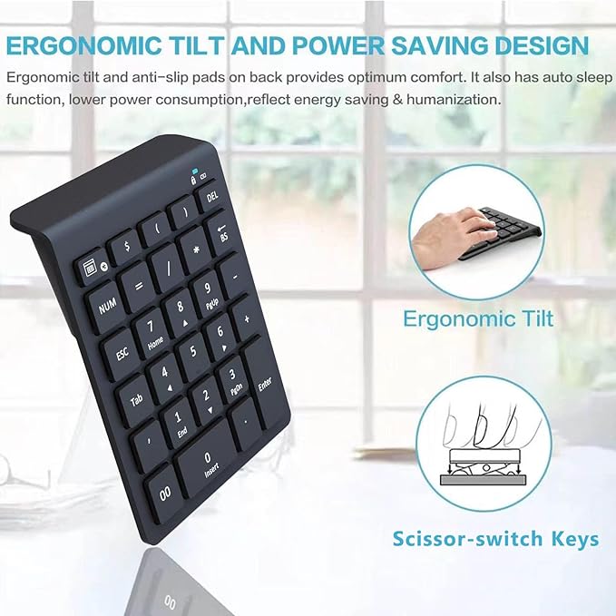 Lekvey Bluetooth Number Pad for Laptop, Wireless Numeric keypad, 28 Keys Numpad