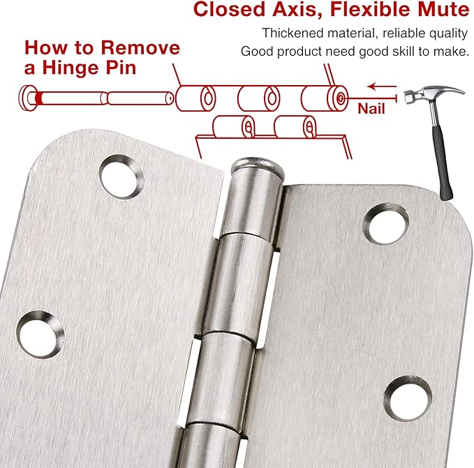 100 Pack Interior Door Hinges Brushed Nickel 3.5 inch x 3 1/2" 5/8" Round