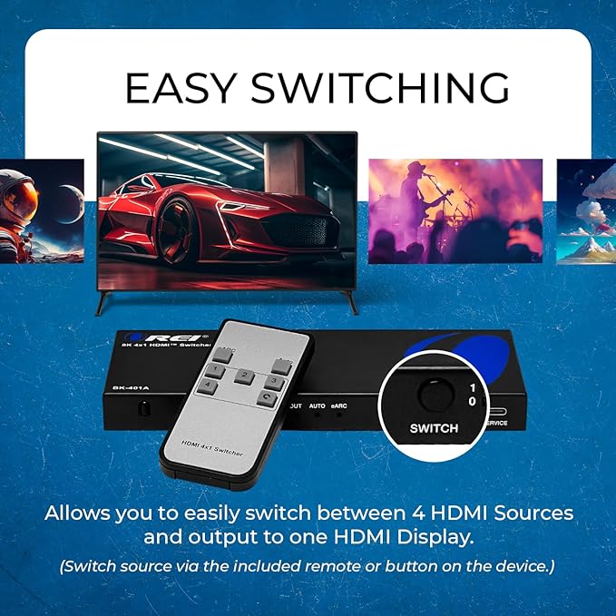 OREI 8K eARC HDMI 2.1 Switch 4x1, Switcher