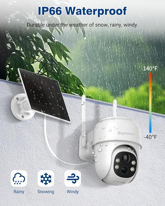 Septekon 360°PTZ Security Cameras Wireless Outdoor 2 Pack, 2K Solar Battery