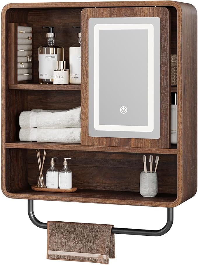 QUW Bathroom Wall Cabinet with Sliding Mirror Door, Modern Medicine Cabinet