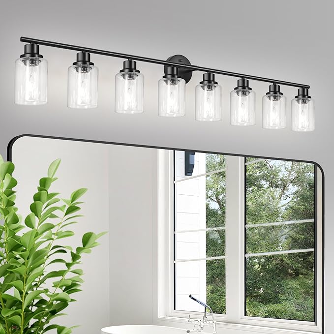 Guliaofo 8-Light Black Vanity Lights, Modern Bathroom Light Fixtures