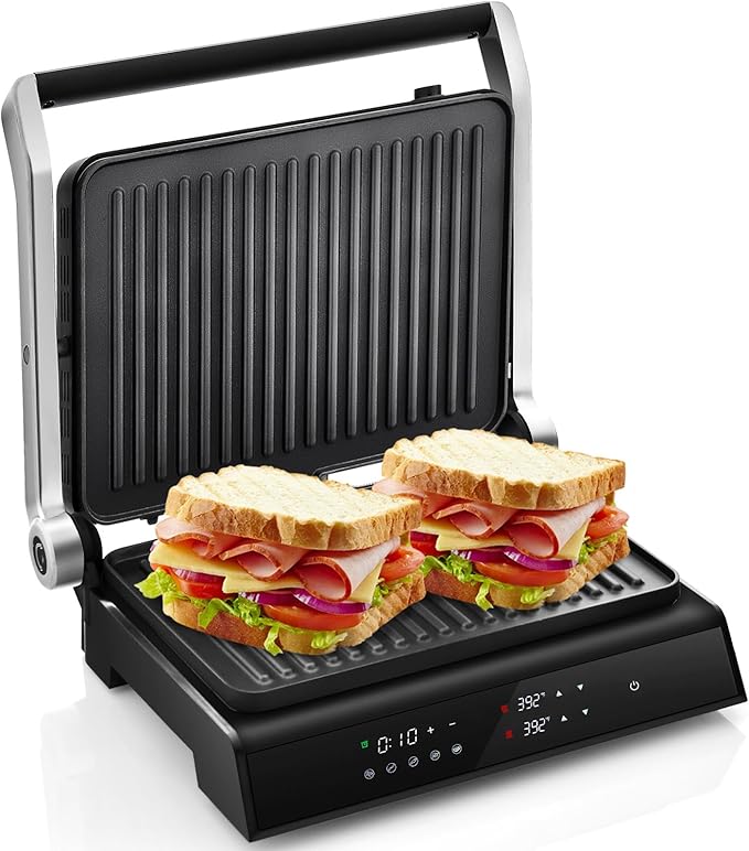 COSTWAY Electric Panini Press Grill, 1200W Gourmet Sandwich Maker w/Non-Stick