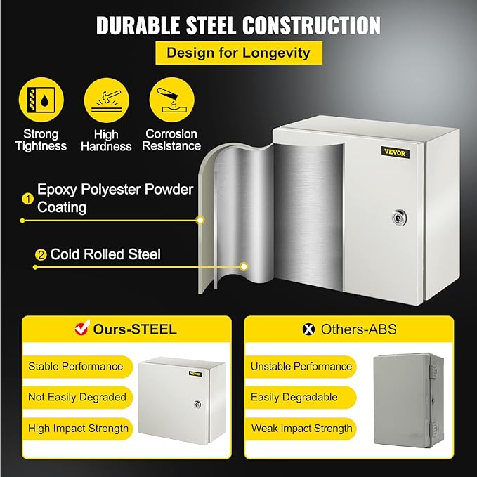 VEVOR NEMA Steel Enclosure, IP66 Waterproof & Dustproof, Outdoor/Indoor